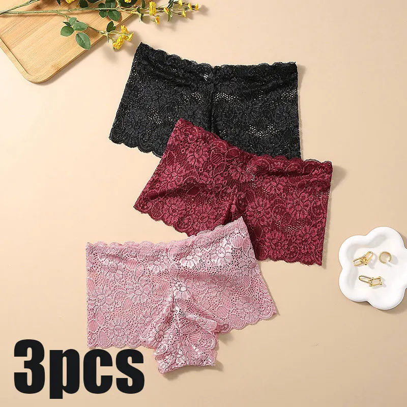 

SVOKOR 3PCS/Set Sexy Lace High-waisted Nylon Women's Thong Pure Cotton Crotch T-Pants Traceless Breathable Comfortable Briefs