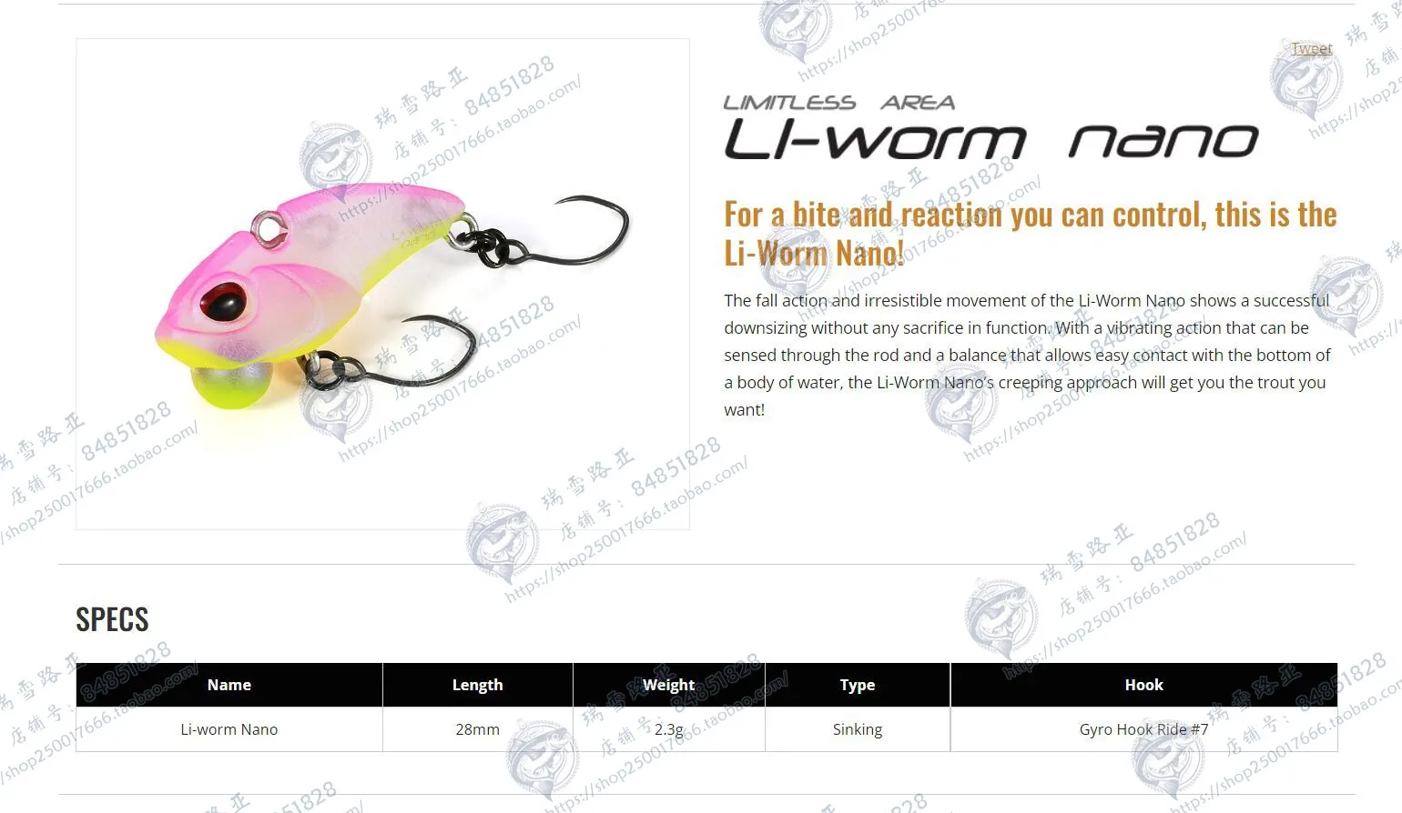 

Imported VALKEIN LI-WORM NANO Micro-VIB 2.3 G Brook Horse Mouth Pouting Trout Lure Bait.