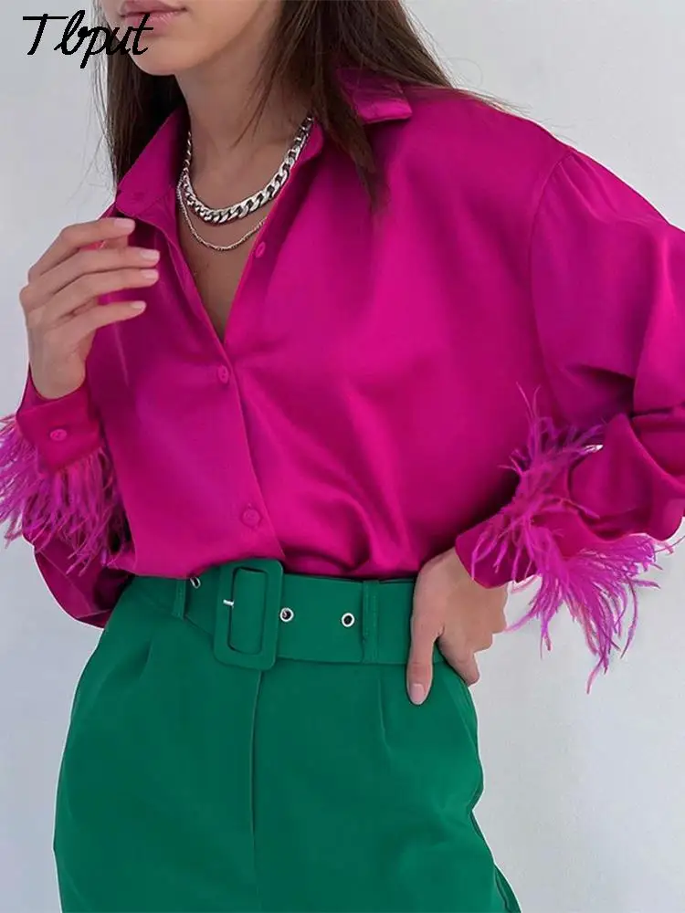 Feather Cuffs Elegant Women Shirts 2022 Satin Spring Fashion Button Down Blouse Long Sleeves Chic Loose Turndown Collar Tops
Feather Cuffs Elegant Women Shirts 2022 Satin Spring Fashion Button Down Blouse Long Sleeves Chic Loose Turndown Collar Tops