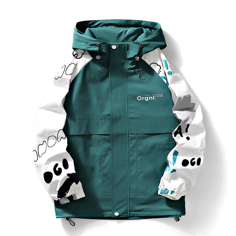 

Мужская Лоскутная куртка с капюшоном, ветровка оверсайз, тонкая брендовая одежда для мальчиков, новая мужская Осенняя уличная одежда, 4XL, 2023