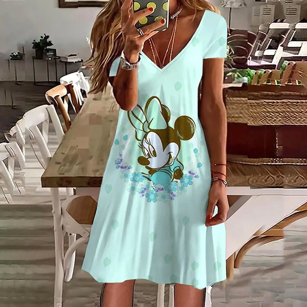 New Disney Minnie Lady Elegant Dress Temperament Female Big V-Neck Temperament Top Summer Casual Cartoon Print Slim Fit
New Disney Minnie Lady Elegant Dress Temperament Female Big V-Neck Temperament Top Summer Casual Cartoon Print Slim Fit
