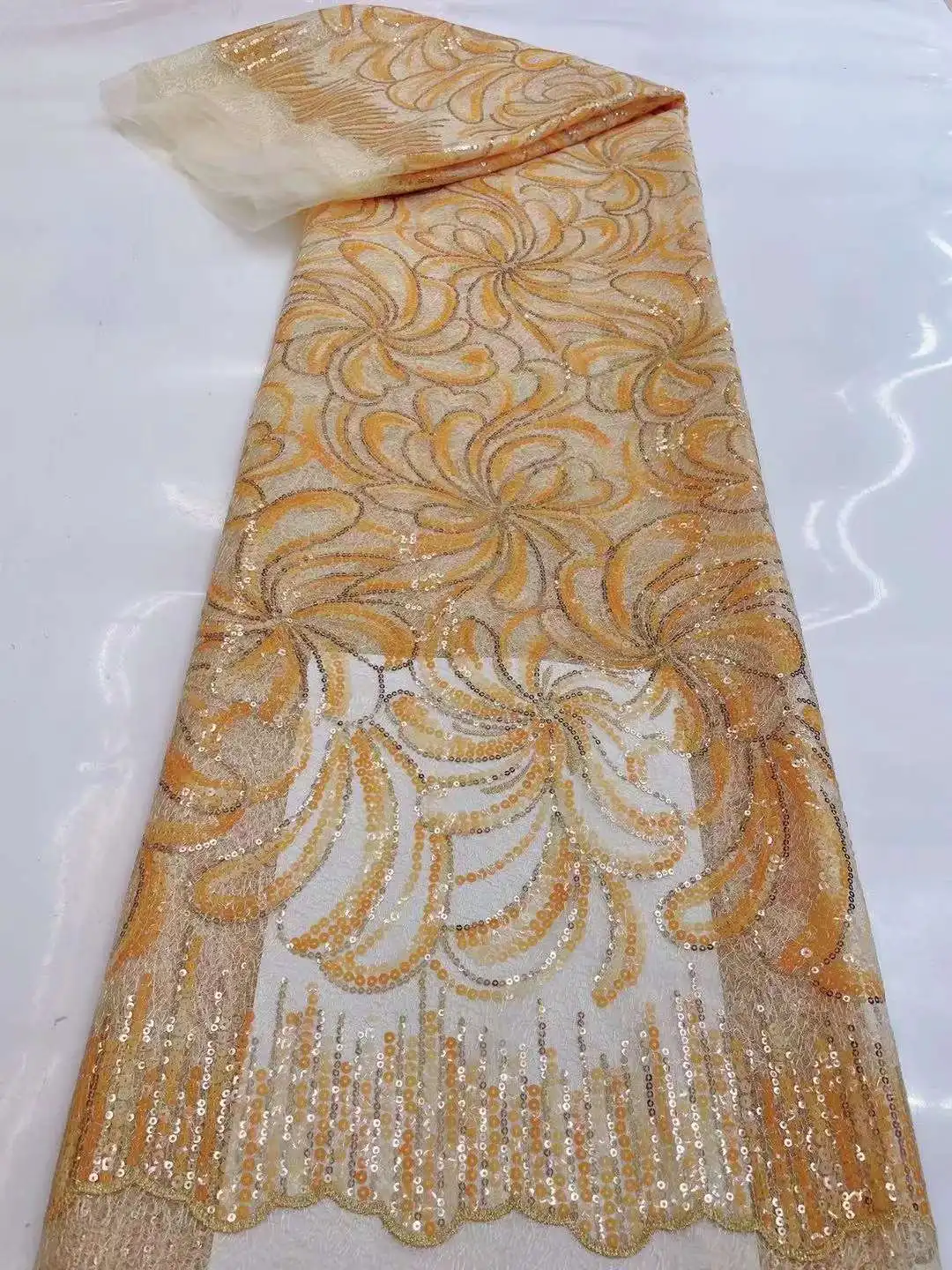 2022 High Quality Sequence gold French Nigerian Sequins Net African Tulle Mesh Lace Fabric For Dress 5 Yards/Lot DPH1-2
2022 High Quality Sequence gold French Nigerian Sequins Net African Tulle Mesh Lace Fabric For Dress 5 Yards/Lot DPH1-2