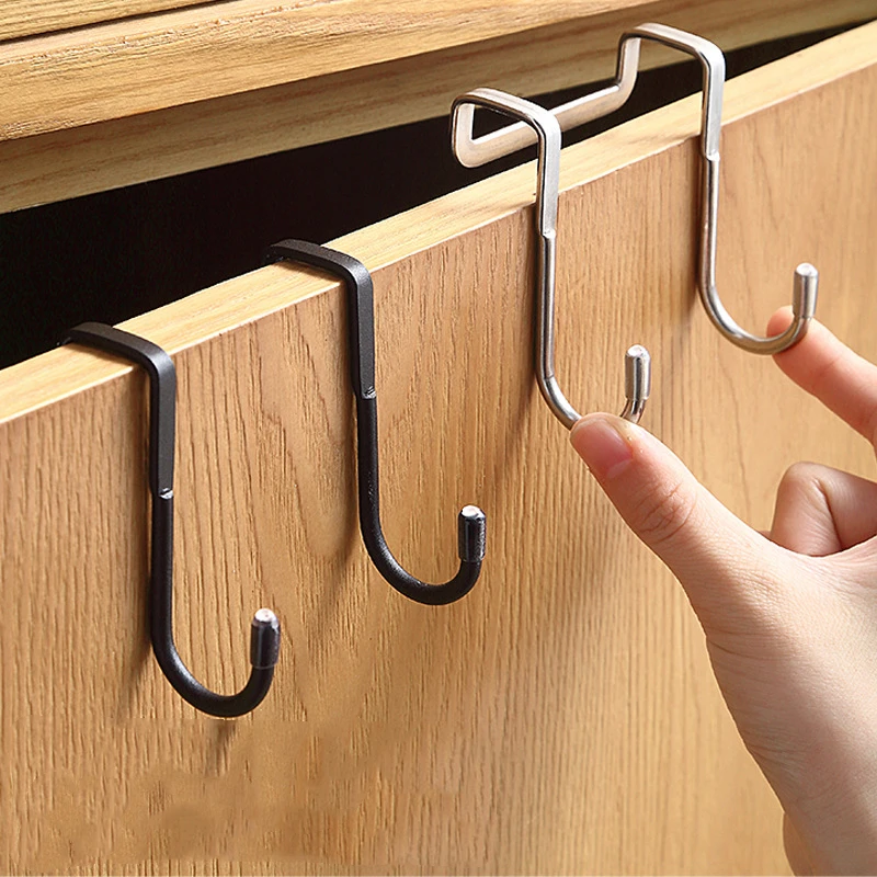 

304 Stainless Steel Hooks Free Punching Double S-Shape Hook Kitchen Bathroom Cabinet Door Back Type Coat Towel Storage Hangers