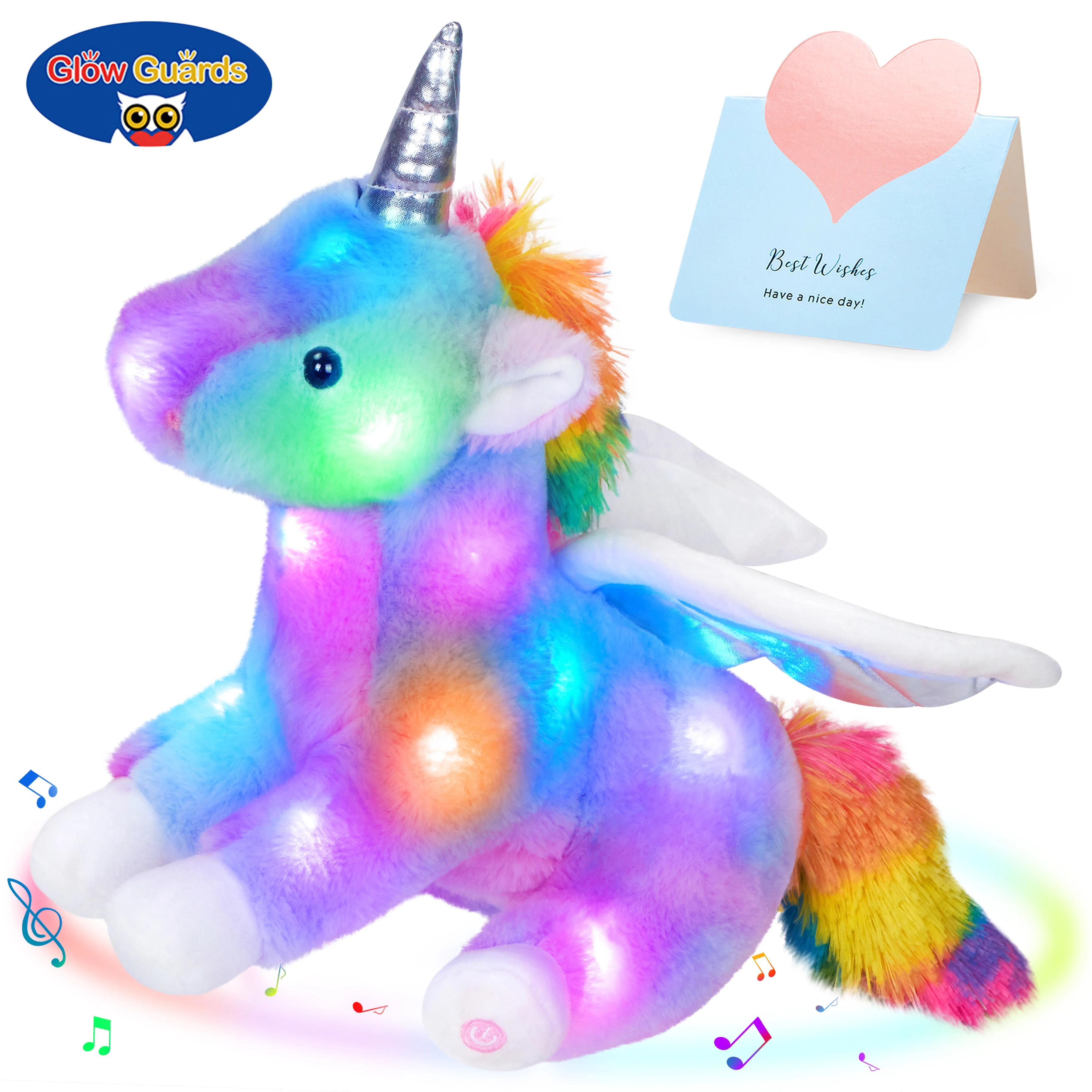 

Glow Guards Led Luminous Music Toy Throw Pillow Rainbow Unicorn Hair Toy for Children's Night Light Up Cute Girl Throw Pillow
