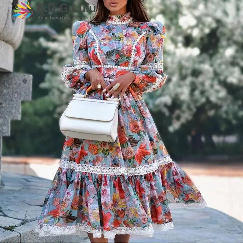 EDGLuLu 2022 Autumn Leisure Vintage Print Floral Dress For Women Stand Collar Long Sleeve Patchwork Lace Loose Long Dress 0903
EDGLuLu 2022 Autumn Leisure Vintage Print Floral Dress For Women Stand Collar Long Sleeve Patchwork Lace Loose Long Dress 0903