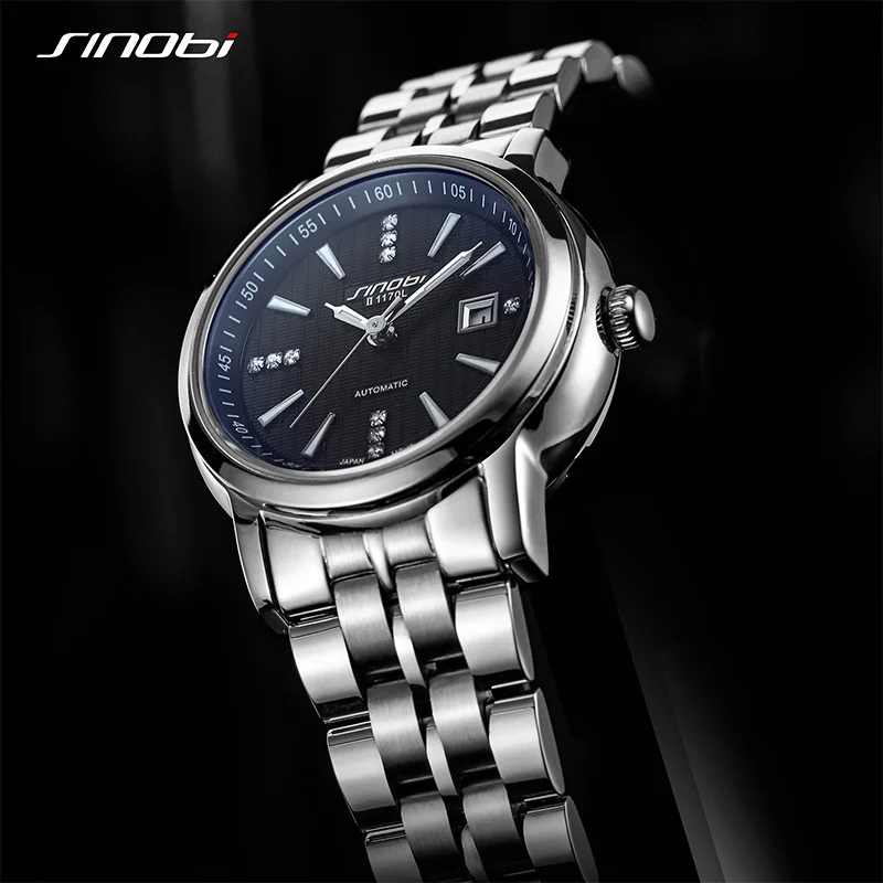 

Fashion Quality Women Watches SINOBI Stainless High Steel Ladies Mechanical Wristwatches Original Design Elegant Woman's Clock