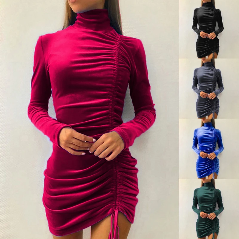 Turtleneck Blue Velvet Long Sleeve Drawstring Ruched Winter Dress Women Elegant Party Mini Bodycon Dresses
Turtleneck Blue Velvet Long Sleeve Drawstring Ruched Winter Dress Women Elegant Party Mini Bodycon Dresses
