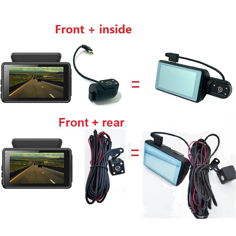 

Видеорегистратор 3 дюйма с Wi-Fi для автомобиля, передняя и задняя и внутренняя камеры, Автомобильный регистратор с функцией ночного видения, видеорегистратор с двумя объективами, черный ящик