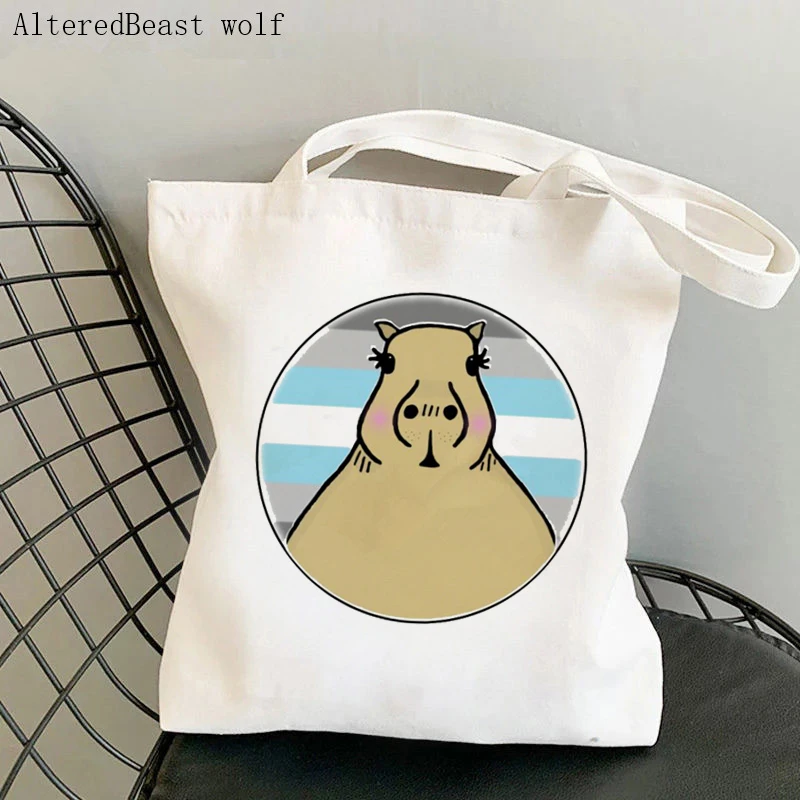 

Women Shopper bag Cute Capybara In Demiboy Pride LGBT Bag Harajuku Shopping Canvas Shopper Bag girl handbag Shoulder Lady Bag