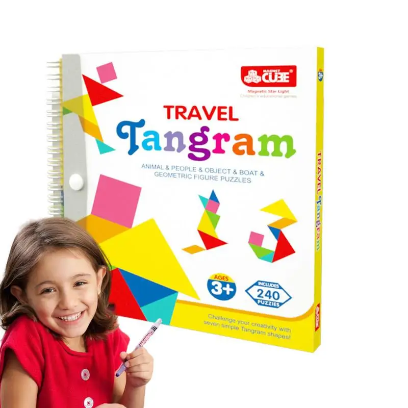 

Tangrams For Kids Ages 4-8 Magnetic Pattern Blocks For Kids Tangram Jigsaw Book Road Trip Game STEM Games For Kid Challenge IQ