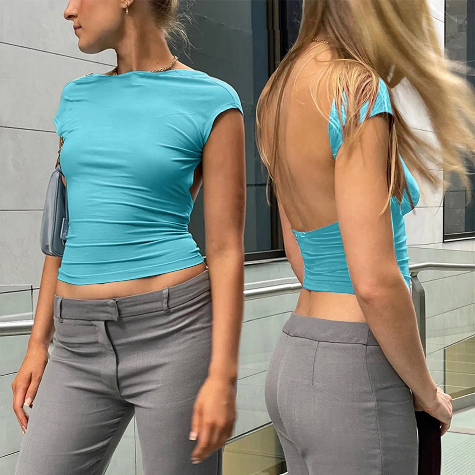 Women's Fashion Solid Backless T Shirts Crop Top Casual Short Sleeve Sexy Short Cute Valentines Day Shirts Women Woman's Shirts
Women's Fashion Solid Backless T Shirts Crop Top Casual Short Sleeve Sexy Short Cute Valentines Day Shirts Women Woman's Shirts