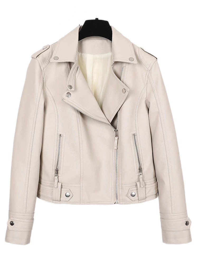 Women Faux Leather Jacket Beige Casual Slim Motorcycle Biker Leather Coat Female Punk Streetwear Spring Autumn Jackets
Women Faux Leather Jacket Beige Casual Slim Motorcycle Biker Leather Coat Female Punk Streetwear Spring Autumn Jackets