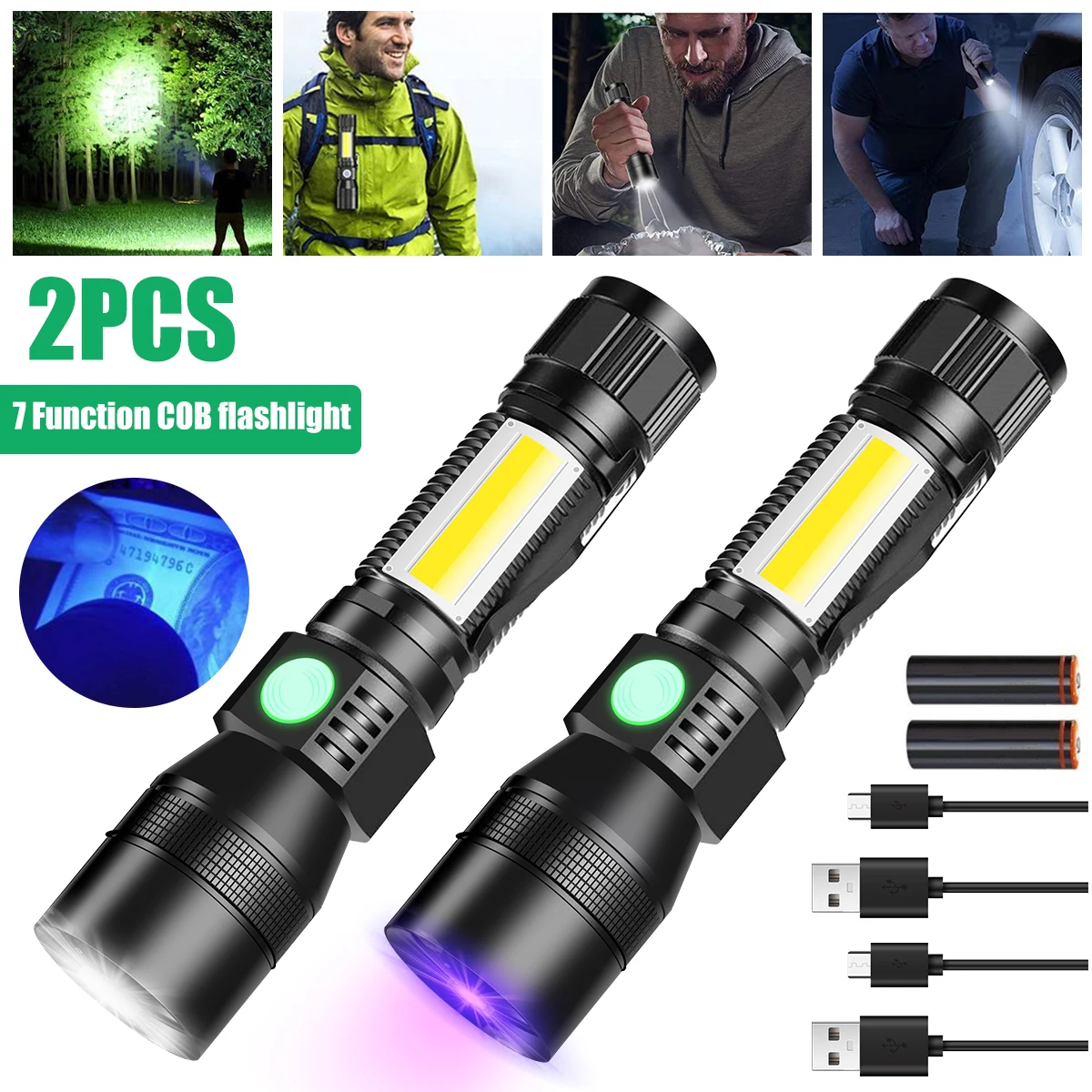 2Pcs Magnetic LED Flashlight 1200LM 1500mAh IPX5 Waterproof COB Torch with Side Light USB Rechargeable UV Floodlight Spotlight
2Pcs Magnetic LED Flashlight 1200LM 1500mAh IPX5 Waterproof COB Torch with Side Light USB Rechargeable UV Floodlight Spotlight
