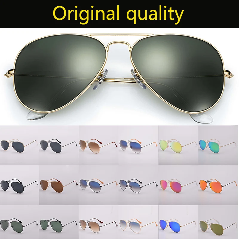 

Top quality classic 3025-55mm 58mm 62mm size pilot sunglasses men women real glass lenses luxury brand for man sun glasses