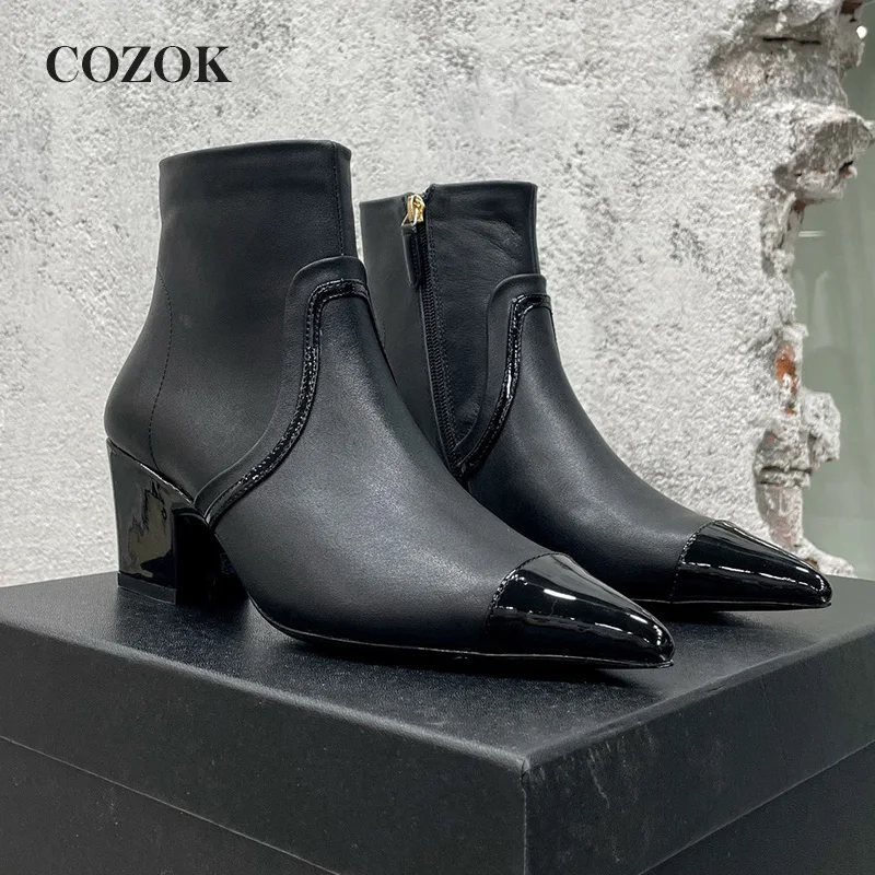 Classic Small Pointed Toe Autumn And Winter Women's High Heel Boots Genuine Leather Splicing Side Zipper Female Ankle Boots
Classic Small Pointed Toe Autumn And Winter Women's High Heel Boots Genuine Leather Splicing Side Zipper Female Ankle Boots