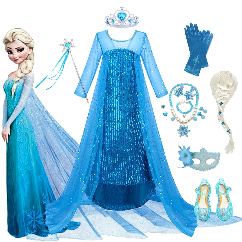 

Fancy Baby Girl Princess Dresses for Girls Elsa Costume Bling Synthetic Crystal Bodice Elsa Party Dress Kids Snow Queen Cosplay
