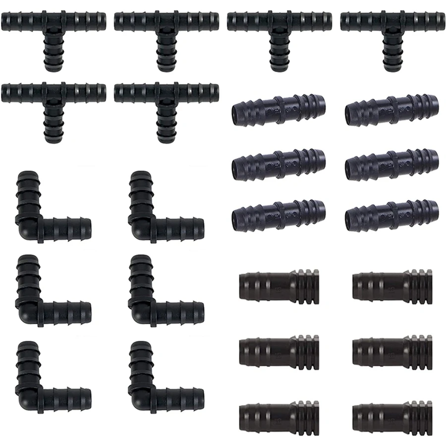 Irrigation Fittings Kit for Drip Tubing -6 Tees, 6 Couplings, 6 Ends, 6 Elbows - 16mm Compatible Drip Sprinkler Systems
Irrigation Fittings Kit for Drip Tubing -6 Tees, 6 Couplings, 6 Ends, 6 Elbows - 16mm Compatible Drip Sprinkler Systems