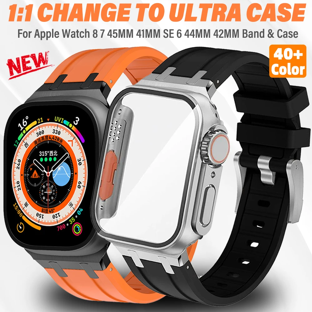 Change To Ultra Case & Sports Silicone Strap For Apple Watch 8 7 45mm Soft Rubber Band For IWatch 6 5 4 Se 44mm 42mm Bracelet
Change To Ultra Case & Sports Silicone Strap For Apple Watch 8 7 45mm Soft Rubber Band For IWatch 6 5 4 Se 44mm 42mm Bracelet