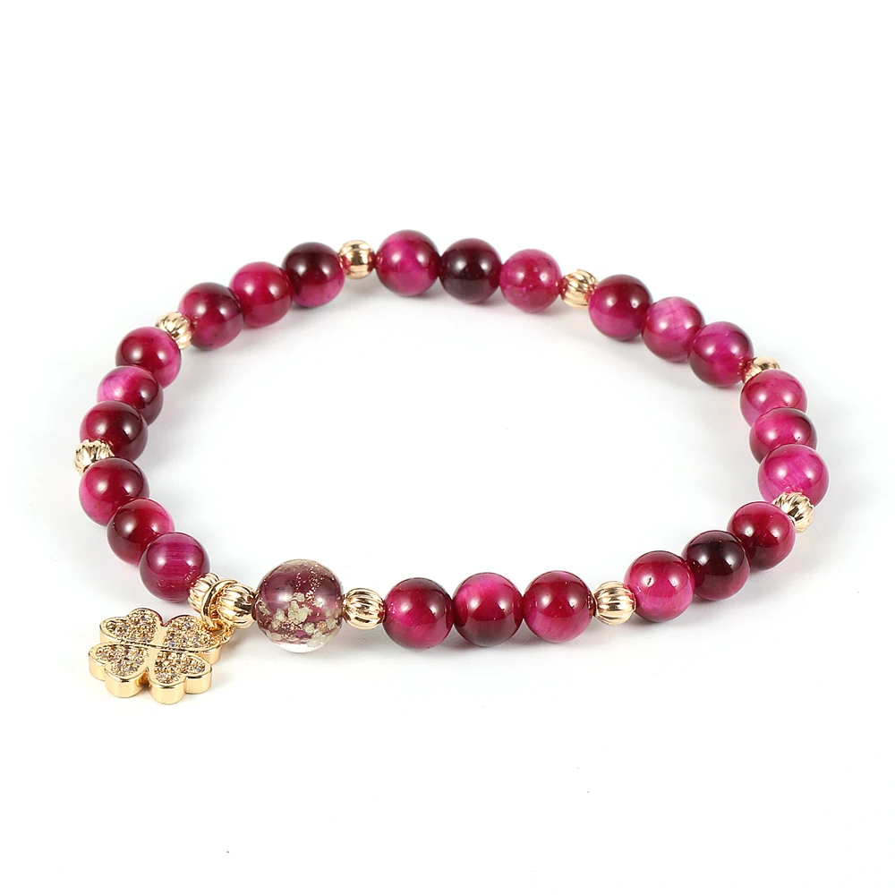 6mm Natural Stone Brass Four Leaf Clover Bracelets For Girl Rose Red Tiger Eye Pink Crystal Grass Bead Charm Women Chain Jewelry
6mm Natural Stone Brass Four Leaf Clover Bracelets For Girl Rose Red Tiger Eye Pink Crystal Grass Bead Charm Women Chain Jewelry
