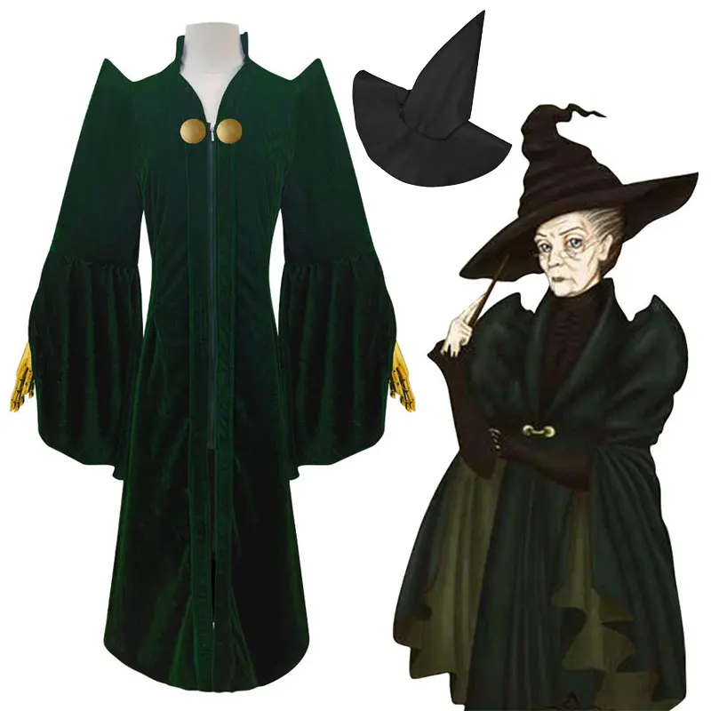 Professor Minerva McGonagall Cosplay Costume Adults Robe Green Cape Velvet Role Play Halloween Carnival Hat
Professor Minerva McGonagall Cosplay Costume Adults Robe Green Cape Velvet Role Play Halloween Carnival Hat