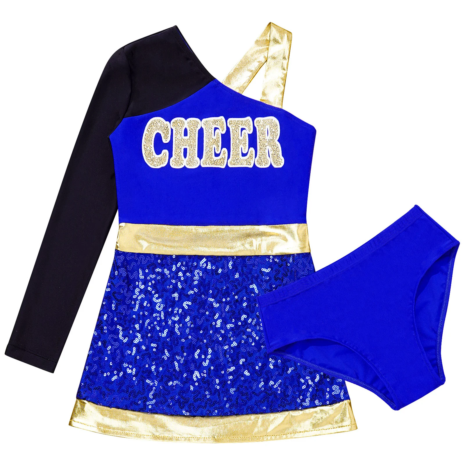 Kids Cheerleading Costume Girls Shiny Sequins Dance Performance Cheerleader Clothing Long Sleeve Oblique Shoulder Dancewear
Kids Cheerleading Costume Girls Shiny Sequins Dance Performance Cheerleader Clothing Long Sleeve Oblique Shoulder Dancewear