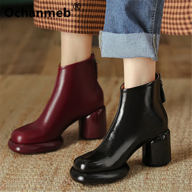 Ochanmeb Natural Genuine Leather Boots Women Chic Chunky Round Heels Platform Black Burgundy Shoes Autumn Winter High Heel Boots
Ochanmeb Natural Genuine Leather Boots Women Chic Chunky Round Heels Platform Black Burgundy Shoes Autumn Winter High Heel Boots
