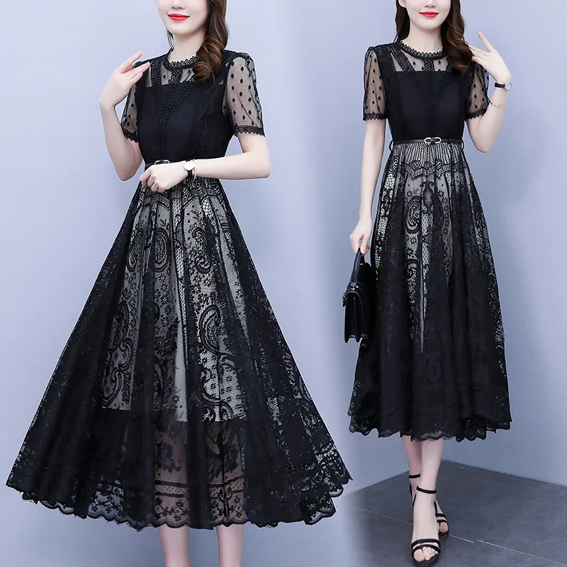 Plus Large Size Lace Dress Women High Quality Elegant Black XXXXL Women Dresses Summer 2022 Formal Office Ladies Gauze Skirt 
Plus Large Size Lace Dress Women High Quality Elegant Black XXXXL Women Dresses Summer 2022 Formal Office Ladies Gauze Skirt