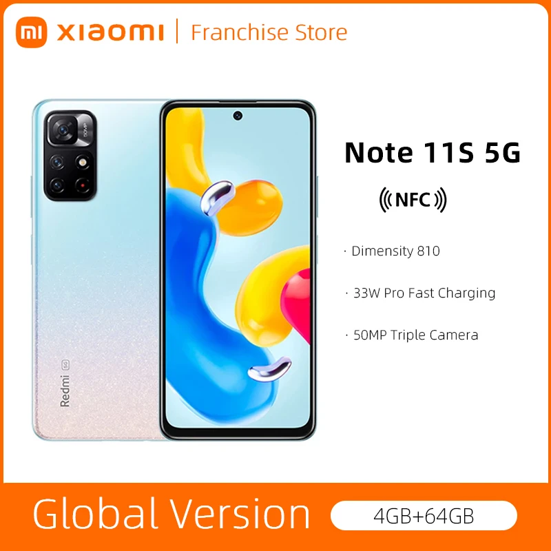 

Global Version Xiaomi Redmi Note 11S 5G Smartphone NFC 64GB / 128GB MediaTek Dimensity 810 33W Pro Fast Charging 5000mAh 50MP