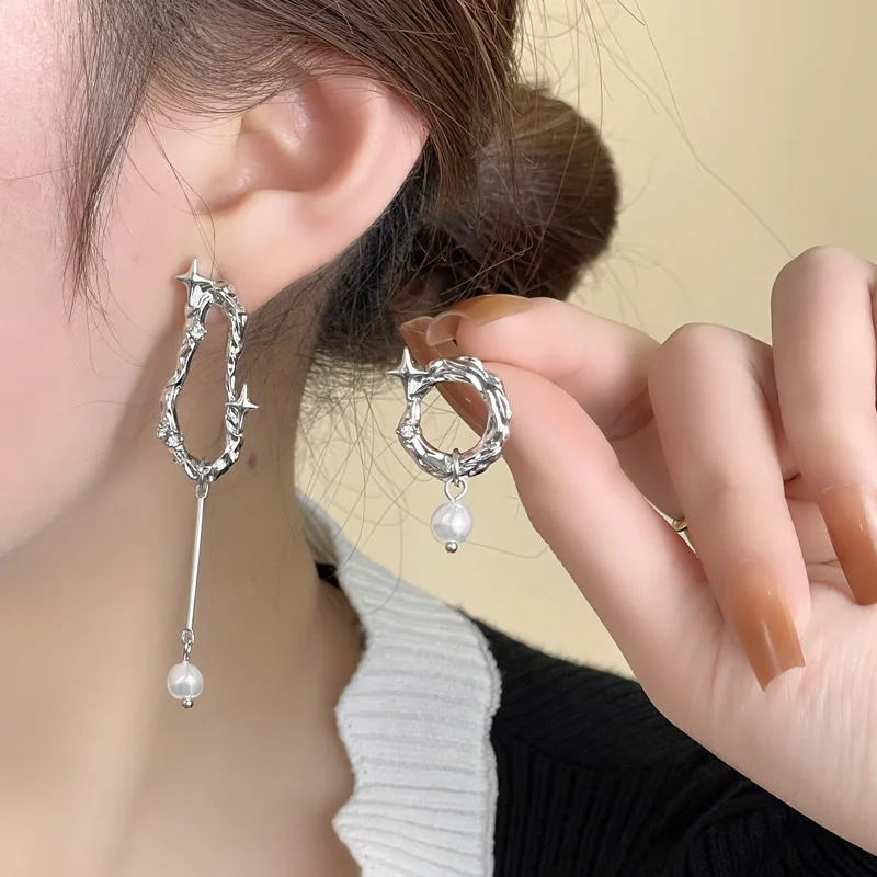 

Fashion Jewelry 925 Silver Needle Asymmetrical Earrings 2023 Trend Star Metal Dangle Drop Earrings For Women Female Dropshipping