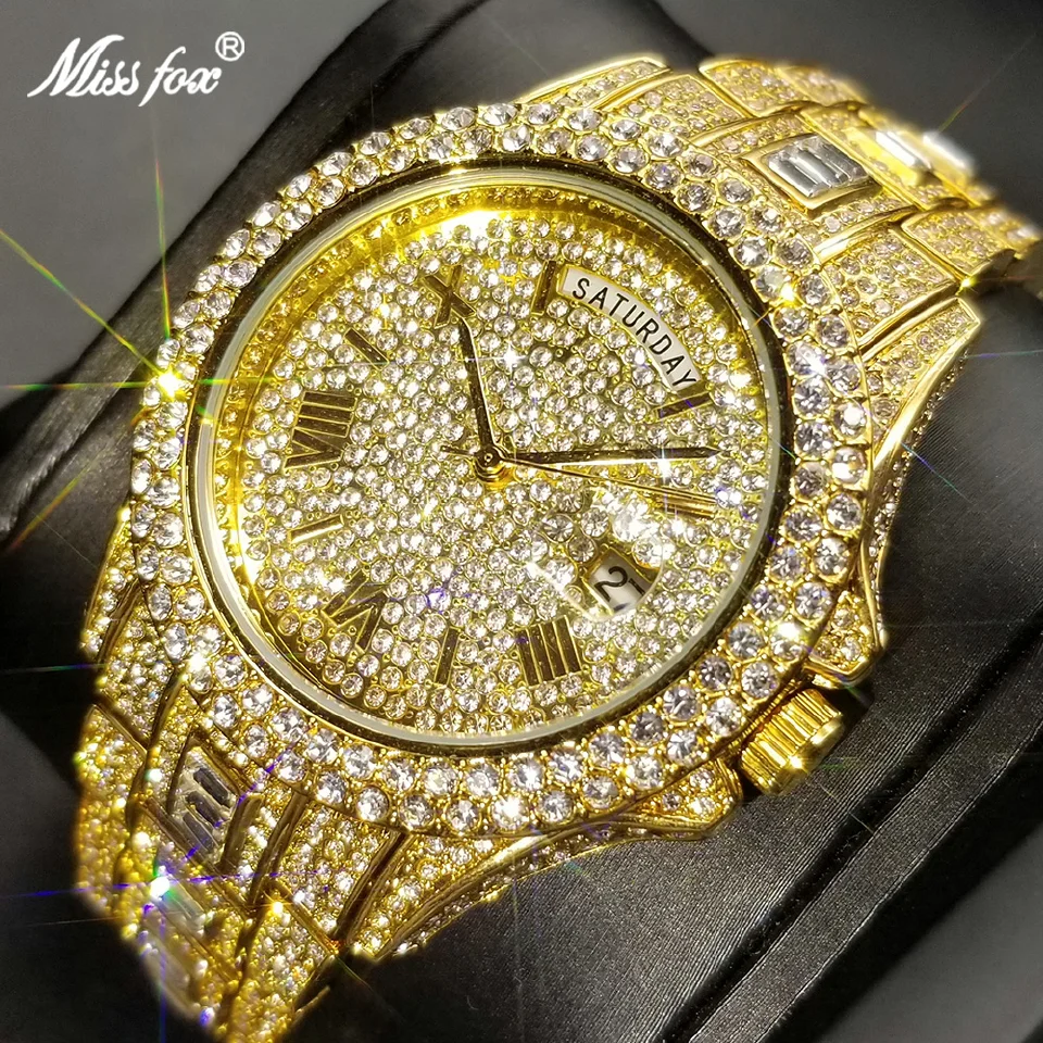 MISSFOX New Day Date Watch For Men Luxury Full Diamond Gold Quartz Wristwatch Hip Hop Iced Out Waterproof Watches Dropshipping
MISSFOX New Day Date Watch For Men Luxury Full Diamond Gold Quartz Wristwatch Hip Hop Iced Out Waterproof Watches Dropshipping