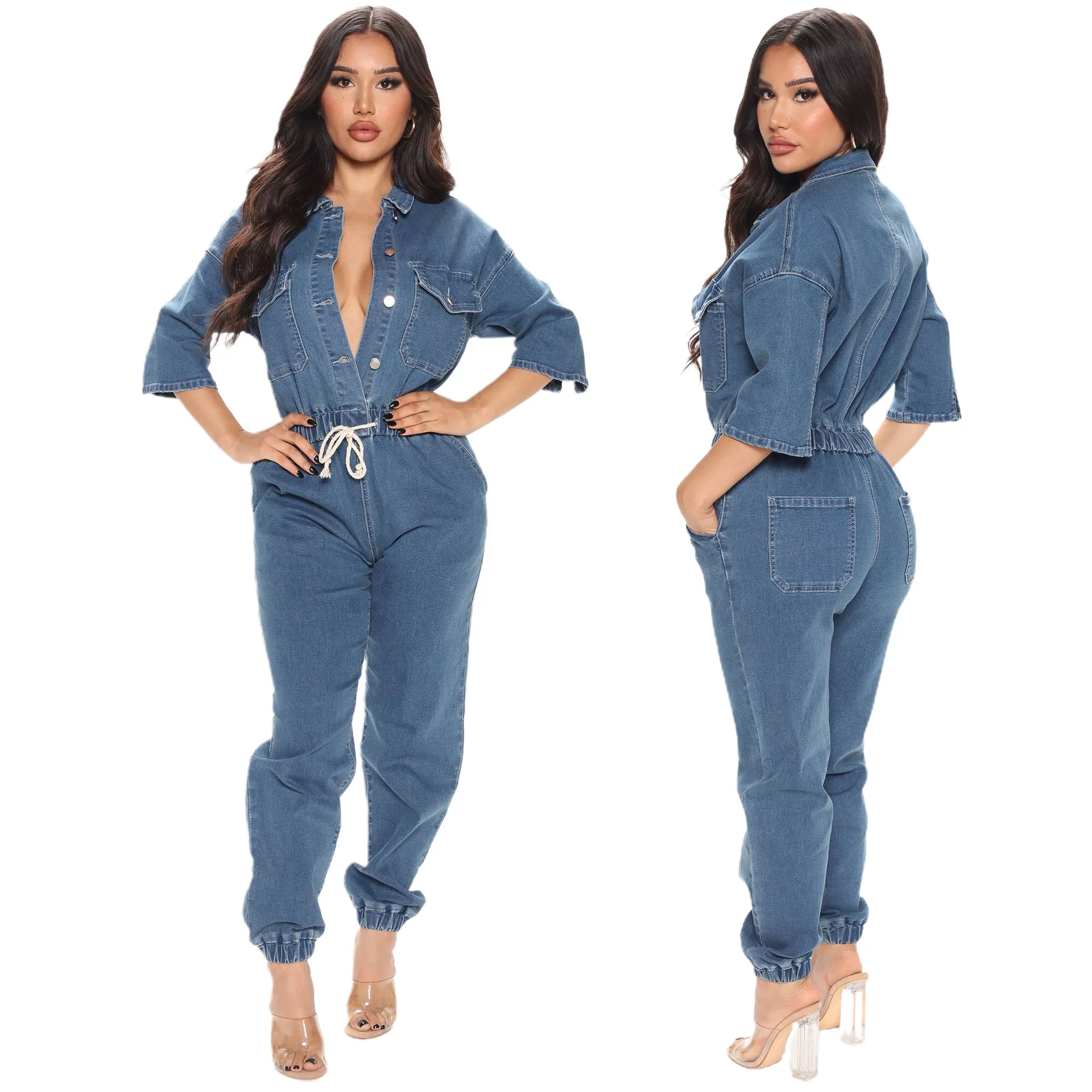 Long Sleeves Fashion Jeans Casual Jumspuit Buttons Pockets Elastic Waist Straight Pants Denim Rompers Ladies Bodysuit Real
Long Sleeves Fashion Jeans Casual Jumspuit Buttons Pockets Elastic Waist Straight Pants Denim Rompers Ladies Bodysuit Real