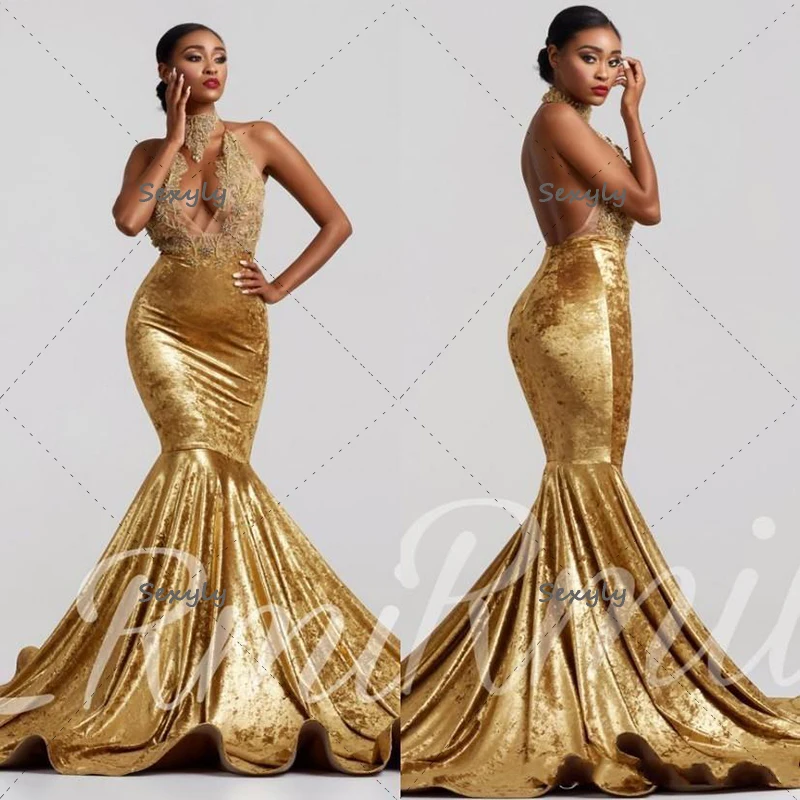 2022 Black Girls Velvet Prom Dresses Gold Sexy Keyhole Neck Lace Mermaid Evening Gowns Backless Plus Size Women Formal Party
2022 Black Girls Velvet Prom Dresses Gold Sexy Keyhole Neck Lace Mermaid Evening Gowns Backless Plus Size Women Formal Party