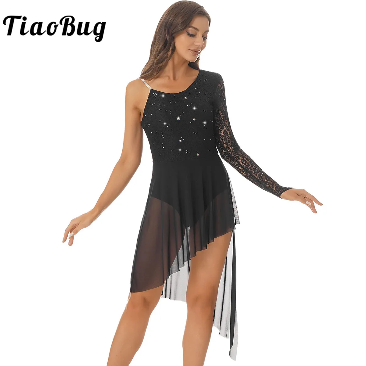 Ballet Dance Dress Womens Shiny Rhinestone Gymnastics Leotard Lace Long Sleeve One Shoulder Figure Ice Skating Costume Dancewear 
Ballet Dance Dress Womens Shiny Rhinestone Gymnastics Leotard Lace Long Sleeve One Shoulder Figure Ice Skating Costume Dancewear