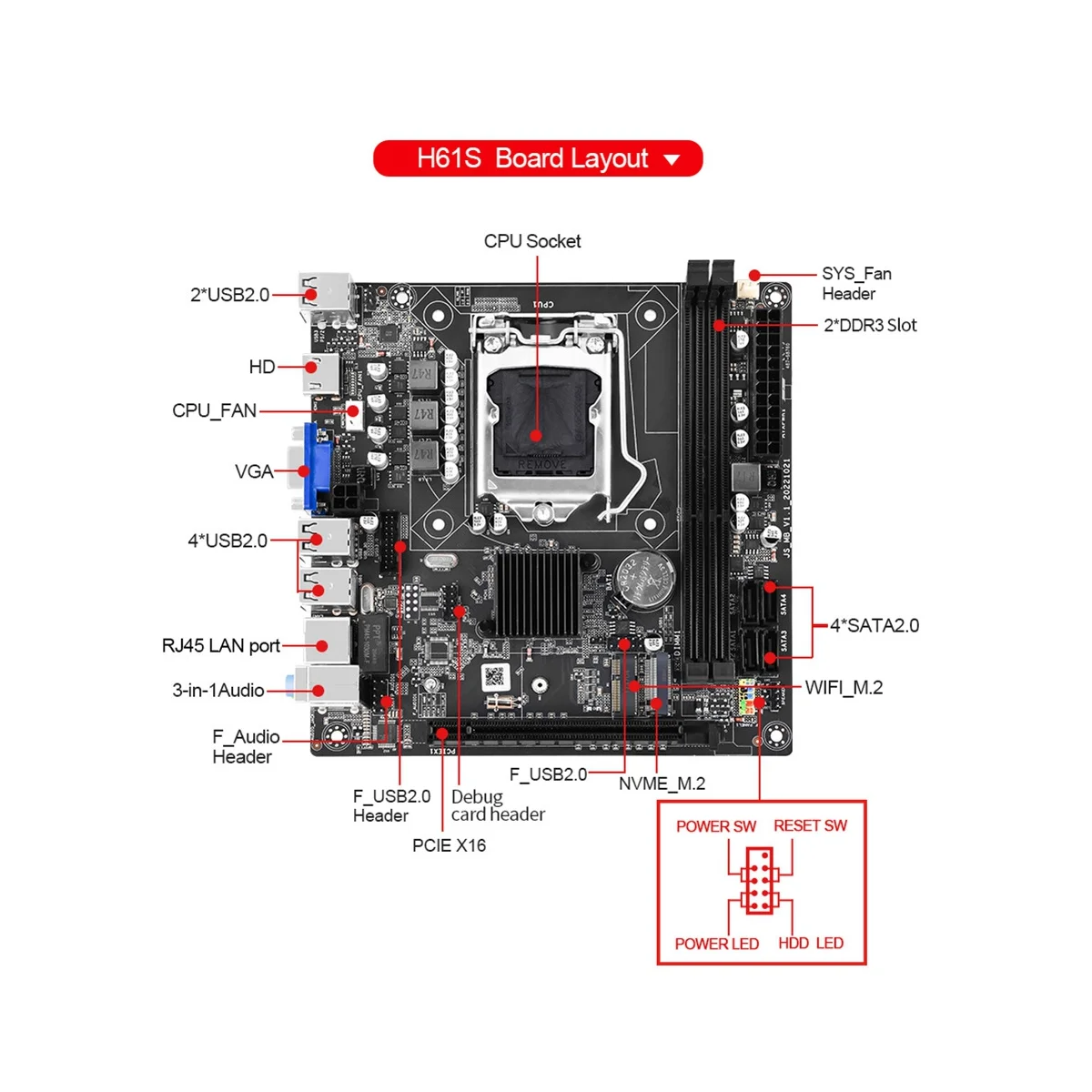 H61S Computer Motherboard ITX Small Board Support DDR3 Memory LGA 1155 CPU Office Home Desktop Motherboard
H61S Computer Motherboard ITX Small Board Support DDR3 Memory LGA 1155 CPU Office Home Desktop Motherboard
