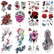 Waterproof Temporary Tattoo Sticker Rose Dream Catcher Water Transfer Printing Tattoo Sticker Body Arm Fake Sleeve Tattoo Women