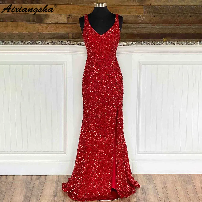 Aixiangsha Side Slit V-Neck Sequin Red Mermdaid Long Prom Gown Prom Dress vestidos de noche For Elegant Women Custom Made 2023
Aixiangsha Side Slit V-Neck Sequin Red Mermdaid Long Prom Gown Prom Dress vestidos de noche For Elegant Women Custom Made 2023