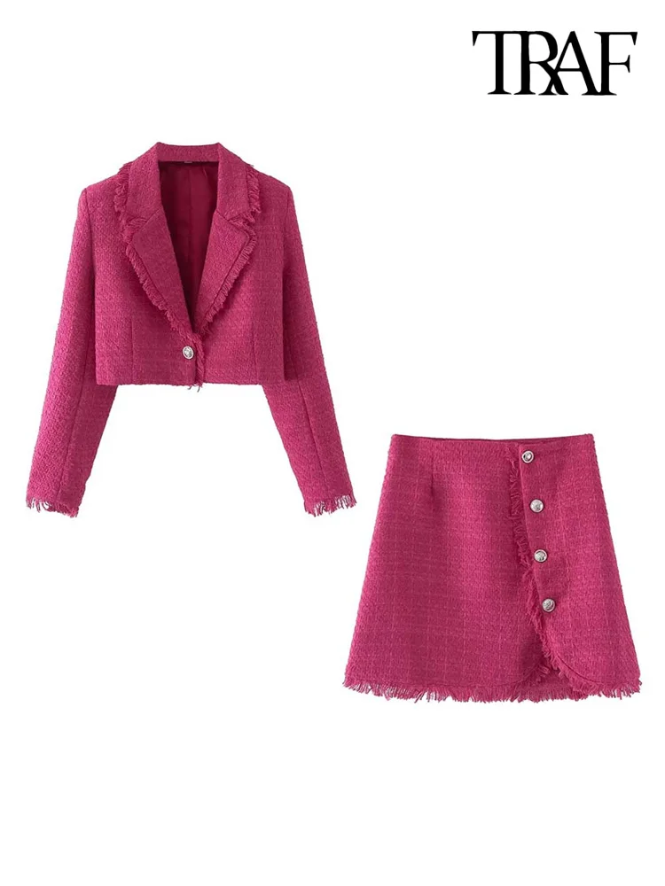 TRAF Women Fashion With Frayed Tassel Tweed Cropped Blazer Coat And High Waist Mini Skirt Female Two Piece Sets Mujer
TRAF Women Fashion With Frayed Tassel Tweed Cropped Blazer Coat And High Waist Mini Skirt Female Two Piece Sets Mujer