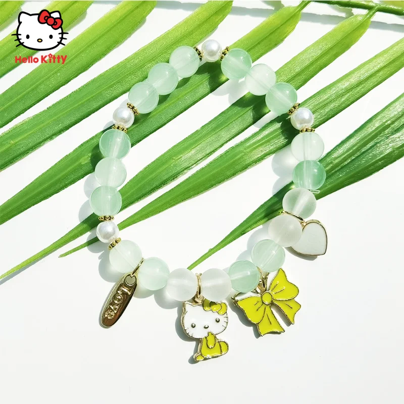 

Hello Kitty Kuromi Melody Cinnamoroll New Bracelets Cartoon KT Bangles Women Accessories Bow Tie Heart Glass Strand Girls Gifts