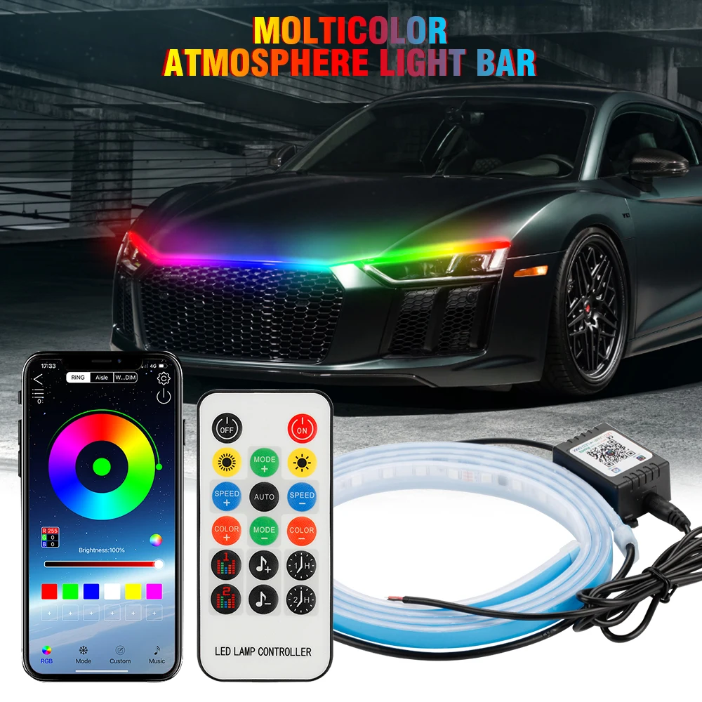 Universal RGB Led Colorful Car Headlight Strip Daytime Running Light Car Hood Decorative Light Bar APP Remote Control 12V
Universal RGB Led Colorful Car Headlight Strip Daytime Running Light Car Hood Decorative Light Bar APP Remote Control 12V