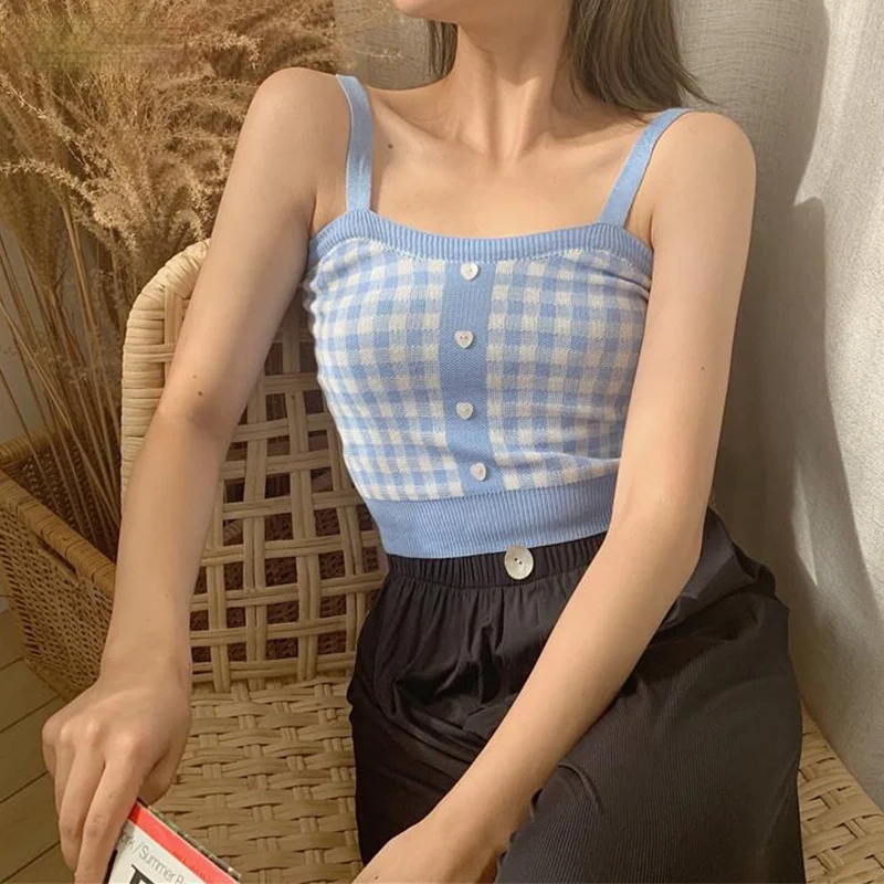Sweet Plaid Camisole Summer Women Cute Cottagecore Cropped Sleeveless Tank Tops Y2k Fashion Crop Tops All-Match Slim Sexy Tunics 
Sweet Plaid Camisole Summer Women Cute Cottagecore Cropped Sleeveless Tank Tops Y2k Fashion Crop Tops All-Match Slim Sexy Tunics