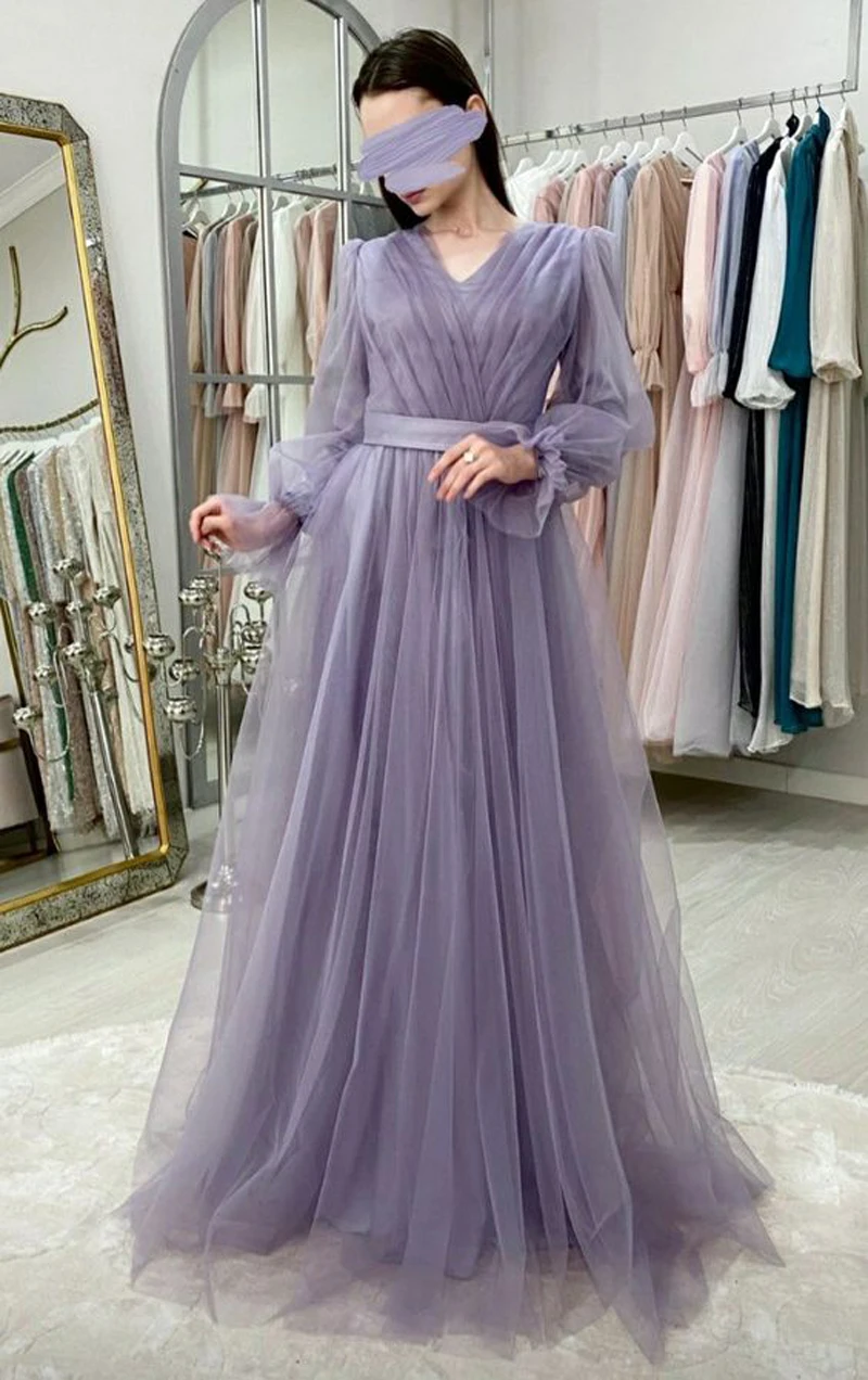 Fashion A-line Tulle Evening Dress Purple 2022 Floor Length Sexy V-Neck Prom Dress Long Sleeve Formal Robes De Soirée
Fashion A-line Tulle Evening Dress Purple 2022 Floor Length Sexy V-Neck Prom Dress Long Sleeve Formal Robes De Soirée