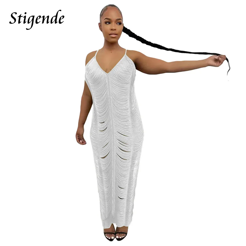 

Stigende Women Spaghetti Strap Knit Long Cover Up Dress Backless Crochet Beach Dresses Swimwear Sexy See Through V Neck Sundress