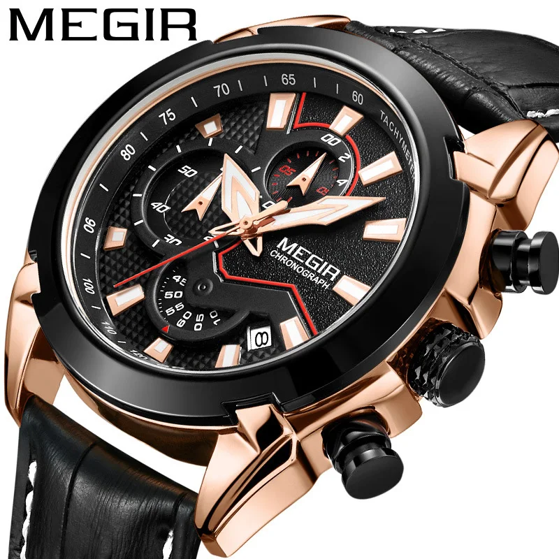 

MEGIR Cool Sport Watches For Men Fashion Multifunction Chronograph Calendar Quartz Wristwatch Man Luminous Waterproof Clocks New