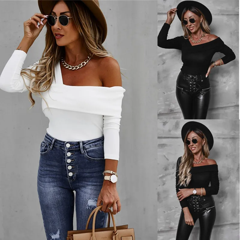 Women's tops autumn and winter sexy fashion long-sleeved slanted neck off-shoulder irregular tight tops women's temperament 2022
Women's tops autumn and winter sexy fashion long-sleeved slanted neck off-shoulder irregular tight tops women's temperament 2022