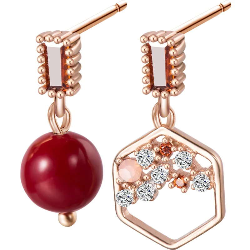 14K Rose Gold Color Jewelry Red Pearl Gemstone Drop Earring Women Hexagonal Honeycomb Ball Geometric Garnet Earrings Orecchini
14K Rose Gold Color Jewelry Red Pearl Gemstone Drop Earring Women Hexagonal Honeycomb Ball Geometric Garnet Earrings Orecchini