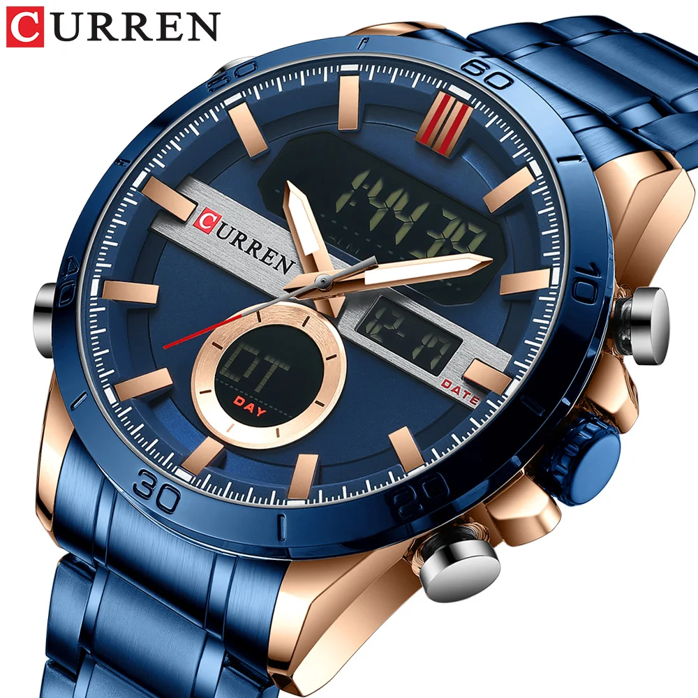 

Curren Top Brands Digital Chronograph Waterproof Quartz Men's Wristwatches Waterproof Stainless Steel Strap Fashion Sports Watch