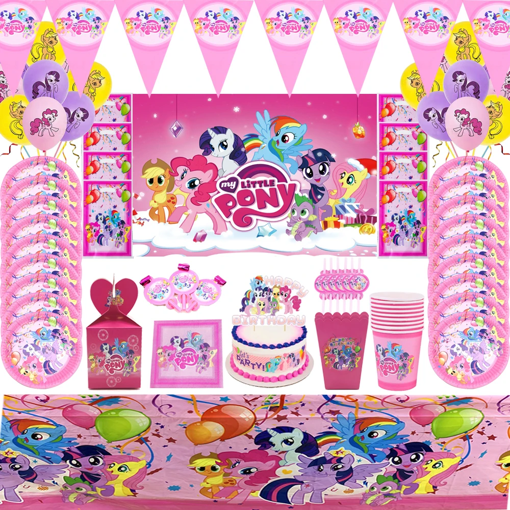 Cartoon Kids Birthday Party Supplies Set Disposable Tableware Little Pony Paper Plates Cup Balloons Baby Shower Party Decoration
Cartoon Kids Birthday Party Supplies Set Disposable Tableware Little Pony Paper Plates Cup Balloons Baby Shower Party Decoration