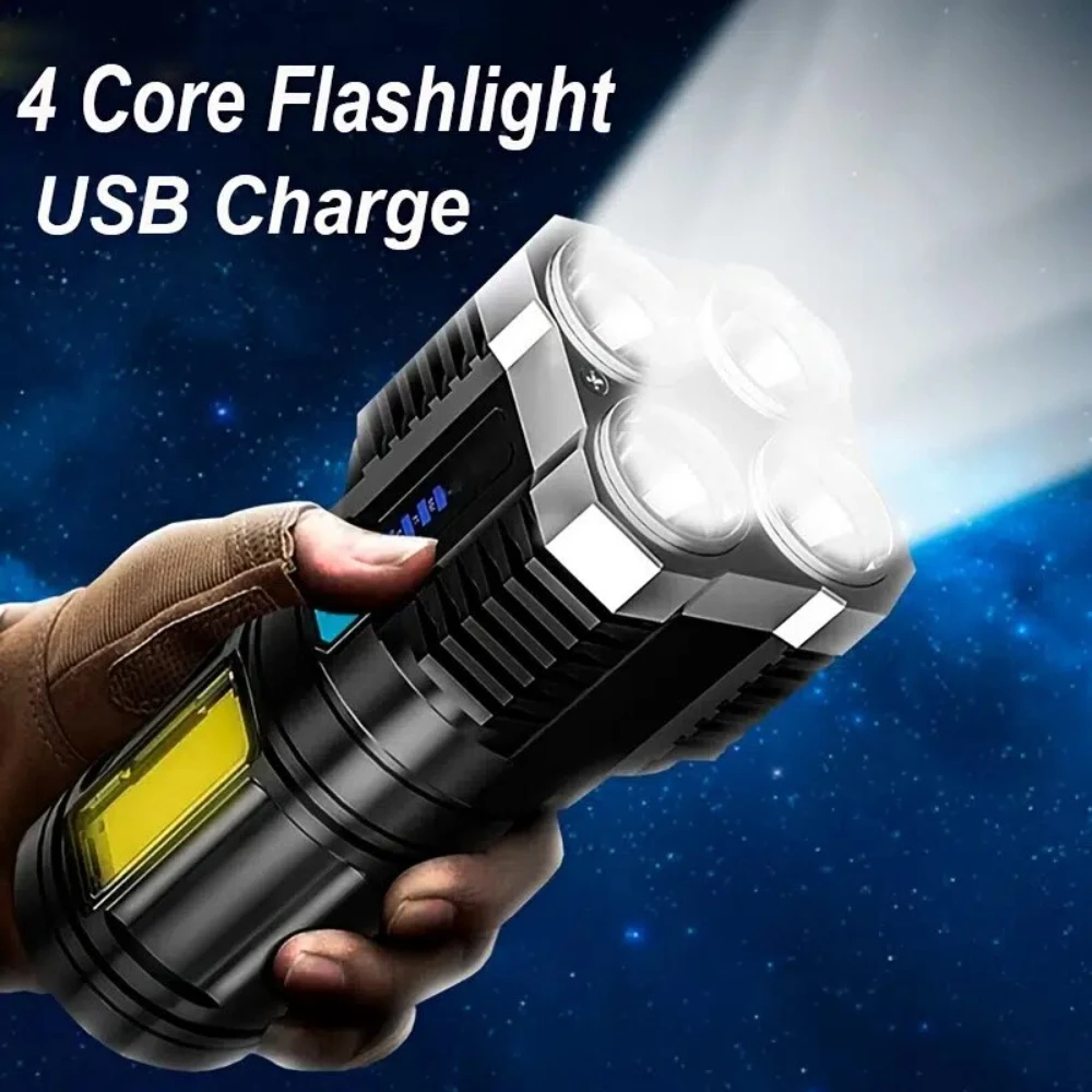 High Power LED Flashlights Camping Torch With 4 Lamp Beads And COB Side Light Rechargeable Portable Hand Lantern 4 Lighting Mode
High Power LED Flashlights Camping Torch With 4 Lamp Beads And COB Side Light Rechargeable Portable Hand Lantern 4 Lighting Mode