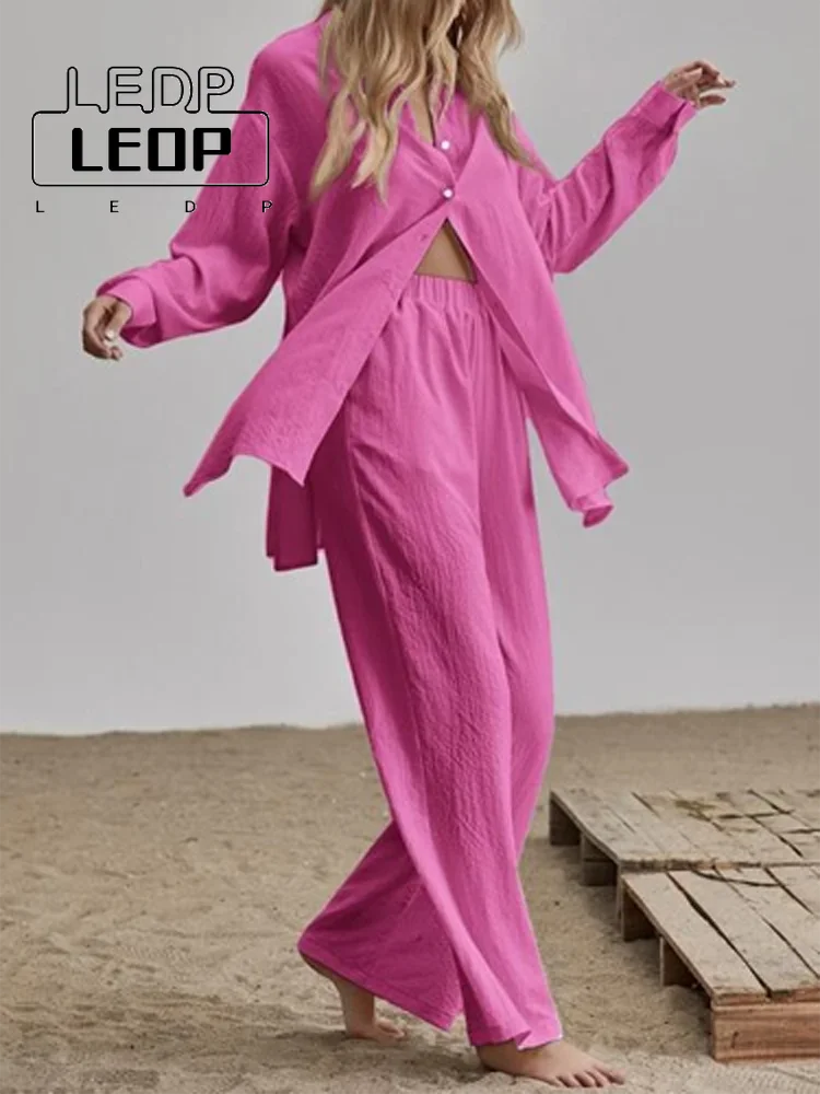 Two Piece Women's Long Sleeve Elegant Commuter Suit Single Breasted Slit Shirt Wide Leg Pants Ladies 2 Piece Summer Loose Suit
Two Piece Women's Long Sleeve Elegant Commuter Suit Single Breasted Slit Shirt Wide Leg Pants Ladies 2 Piece Summer Loose Suit