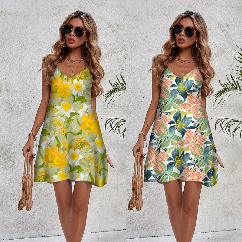 Summer Women Strap Mini Dress Female Casual Floral Print Sundress Sexy Deep V Neck Backless Party Elegant Slip Dress
Summer Women Strap Mini Dress Female Casual Floral Print Sundress Sexy Deep V Neck Backless Party Elegant Slip Dress